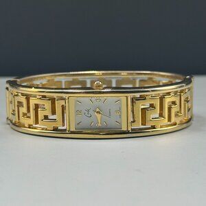 Cache Watch Women Gold Tone Greek Key Bangle Clamper Band New Battery 6.75"